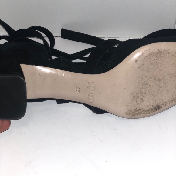 Miu miu short block heel lace up suede sandal - Picture 2 of 3